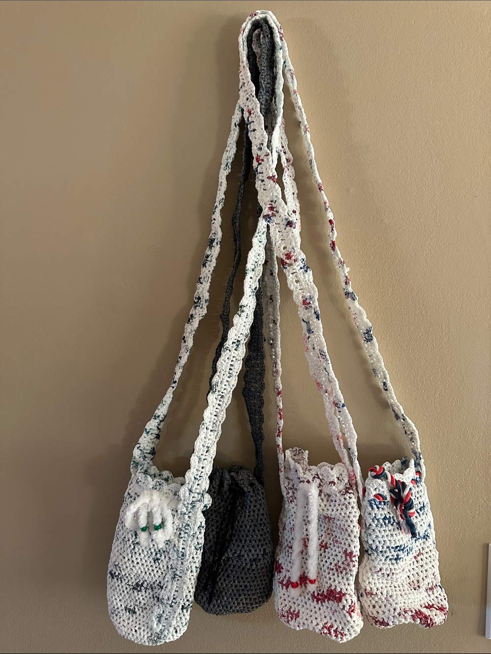 Handmade Crocheted White Speckled Crossbody Bag - Women